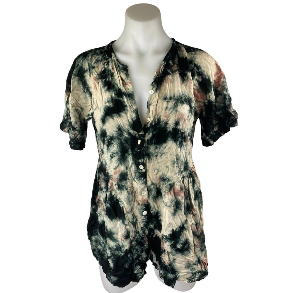 Missguided Women's Multicolor Tie Dye Button Down Short Sleeve Shirt Romper Sz 2